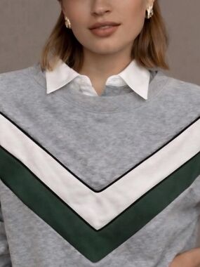 Anthropologie - Maeve Grey, Green And White Crew Neck Sweatshirt